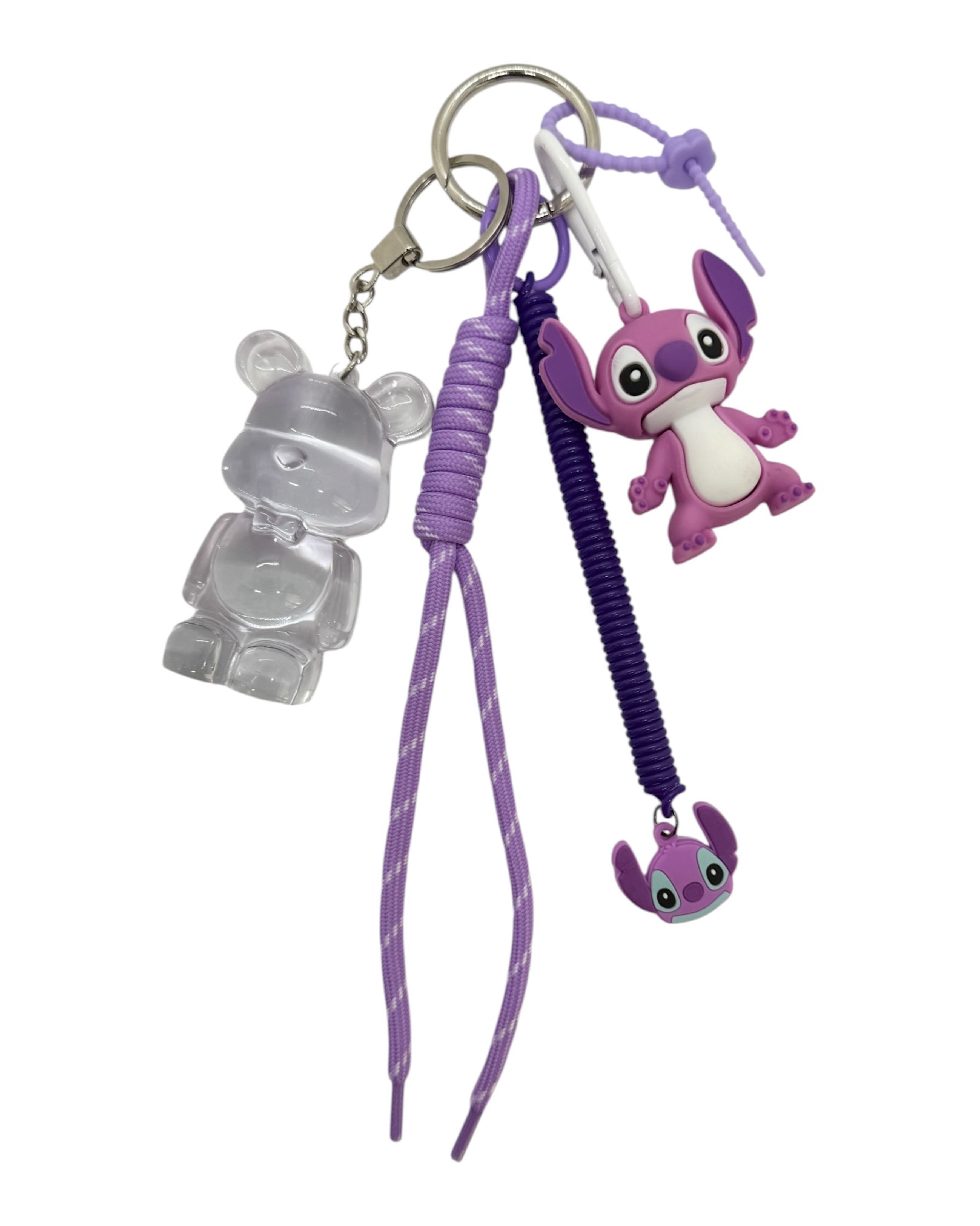 Grigri Teddy’z translucide violet avec charms inspirés d’un univers tropical et kawaï