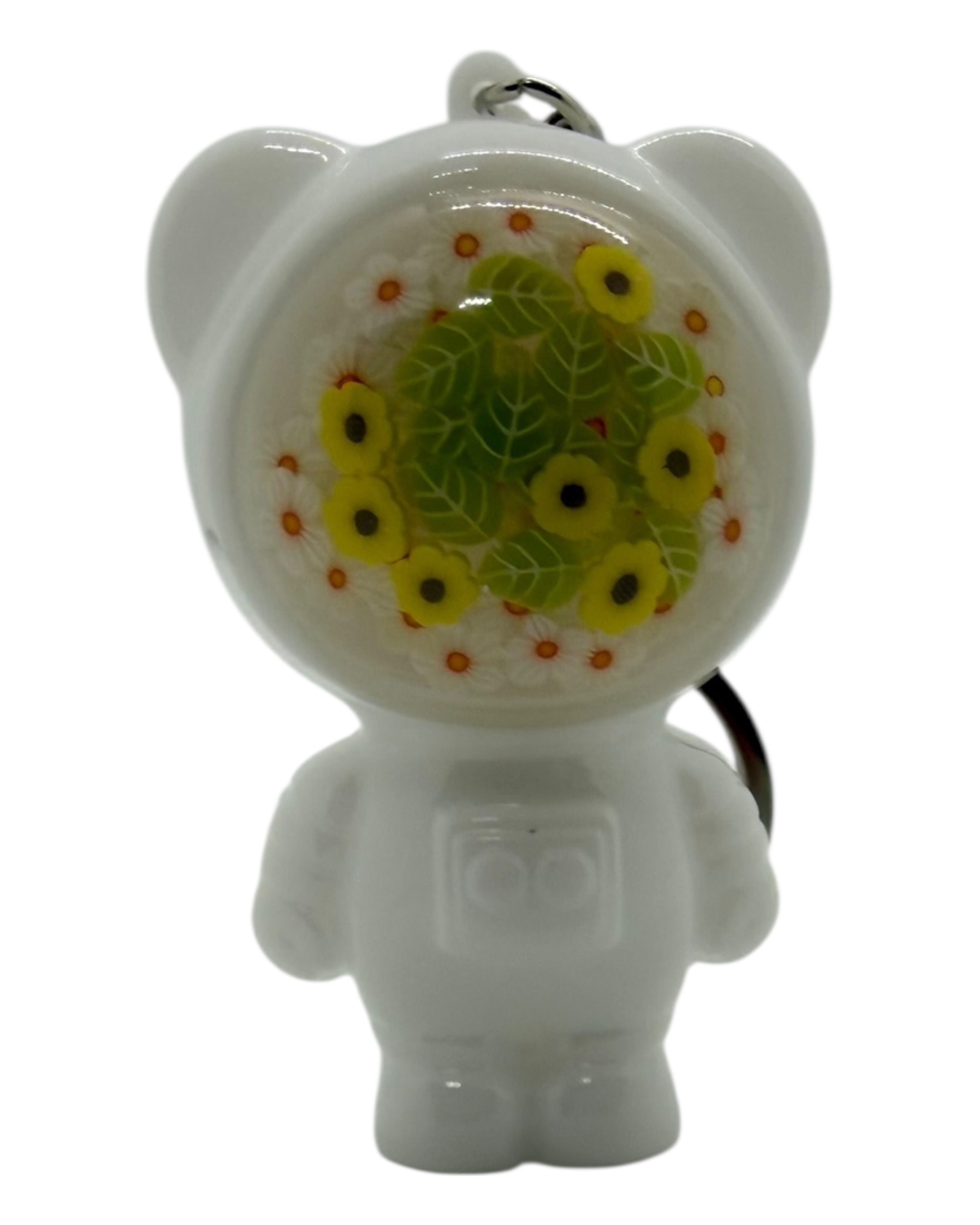 Porte cles Izzy Blossom en resine epoxy fait main, astro lumineux a l univers floral delicat.