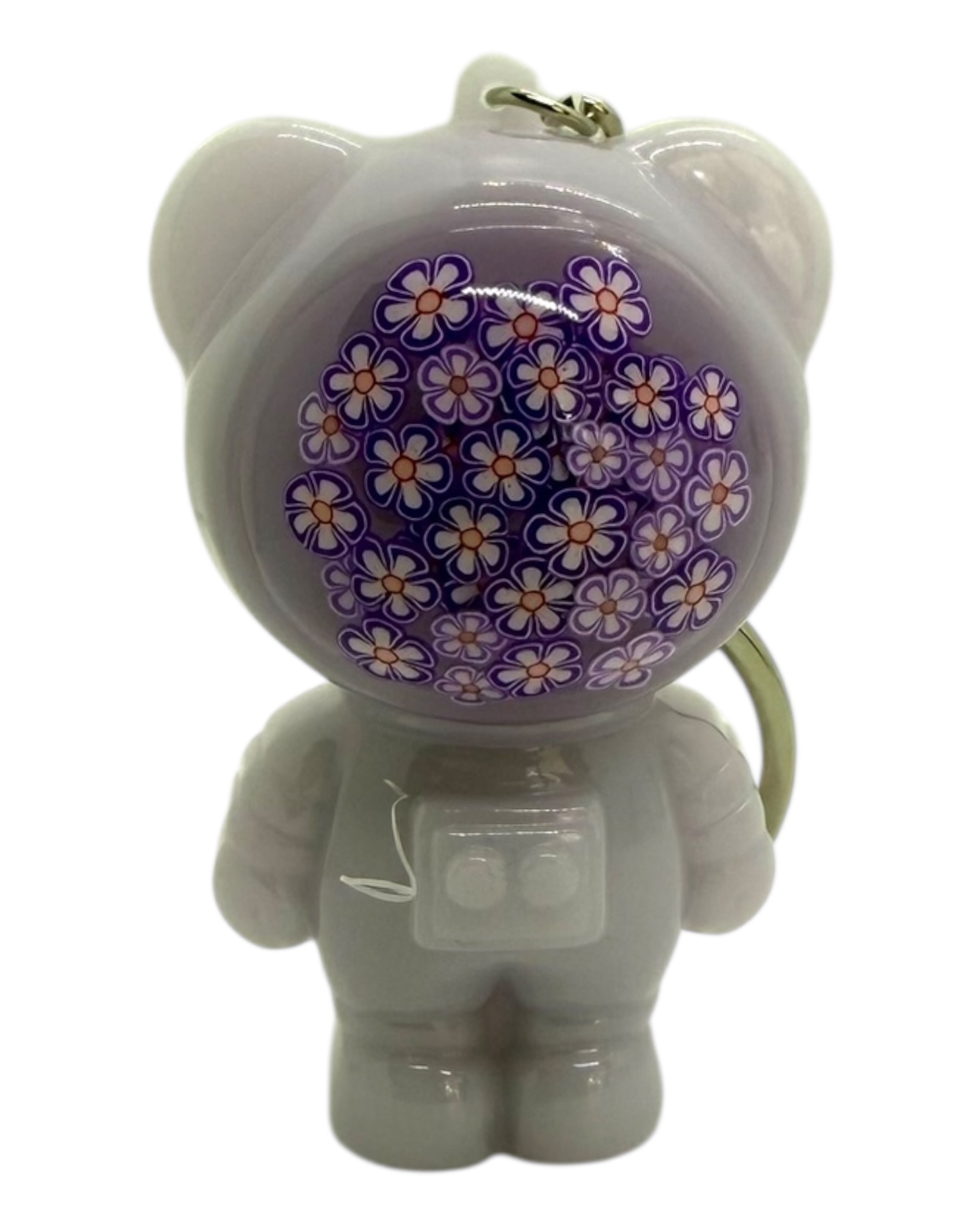 Figurine Izzy London Society parme décorée de fleurs violettes, un astro bear délicat réalisé à la main en résine époxy.