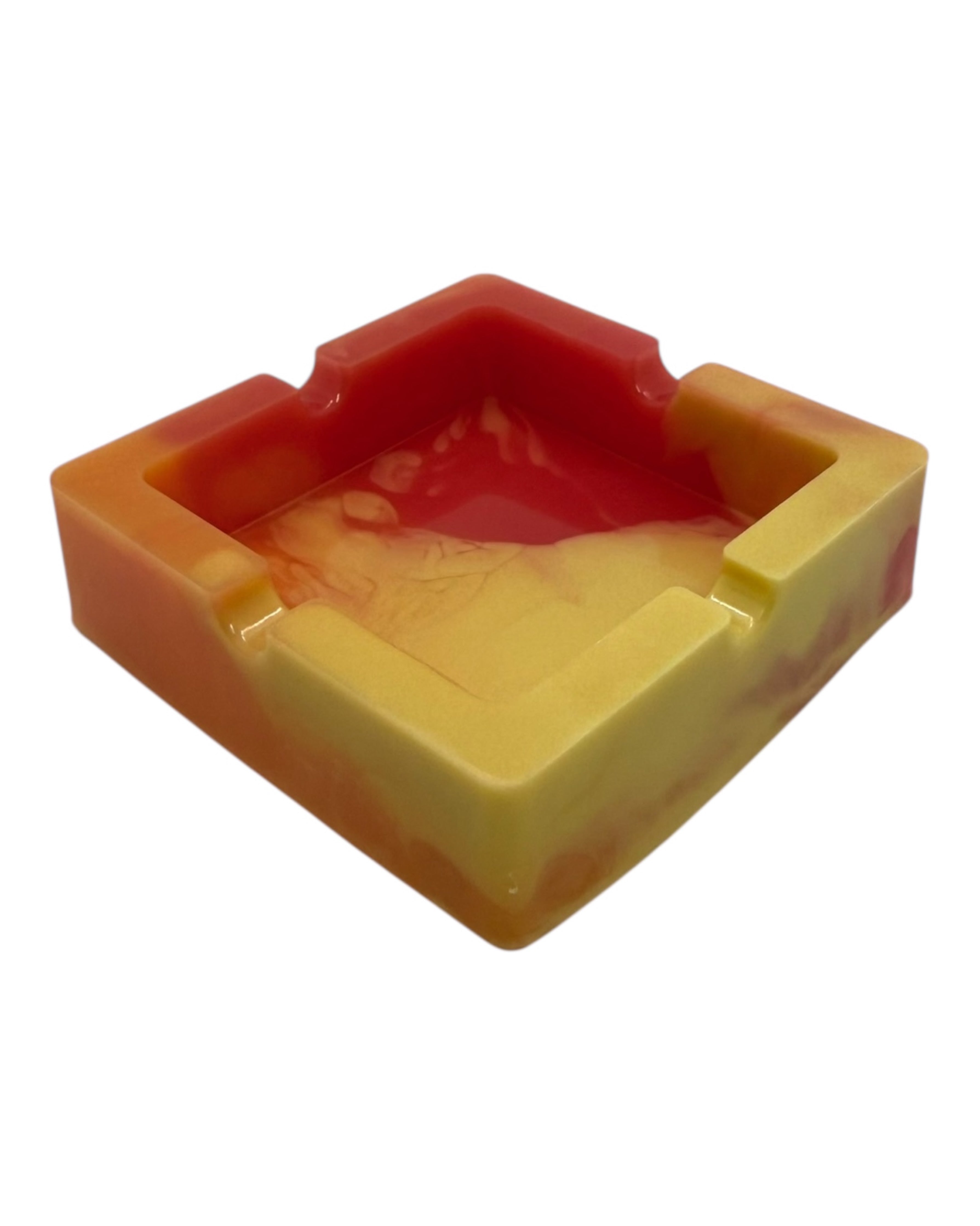 cendrier carré tie and dye orange jaune resine epoxy deco moderne fait main by Lolie'z