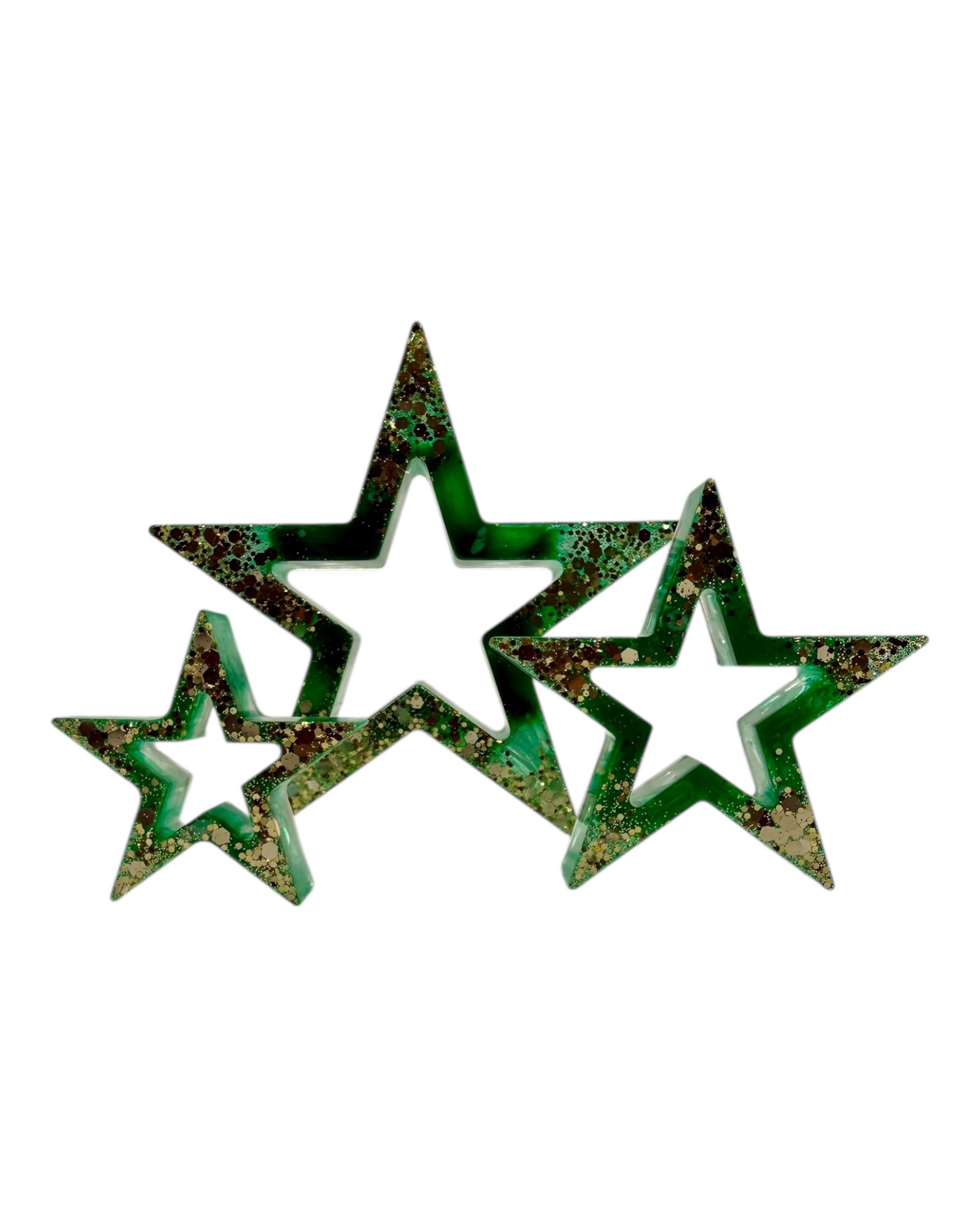 Trio Twinkle, Twinkle, Little Star en résine époxy à poser sur étagère, table ou console, apportant lumière, élégance et magie de Noël
