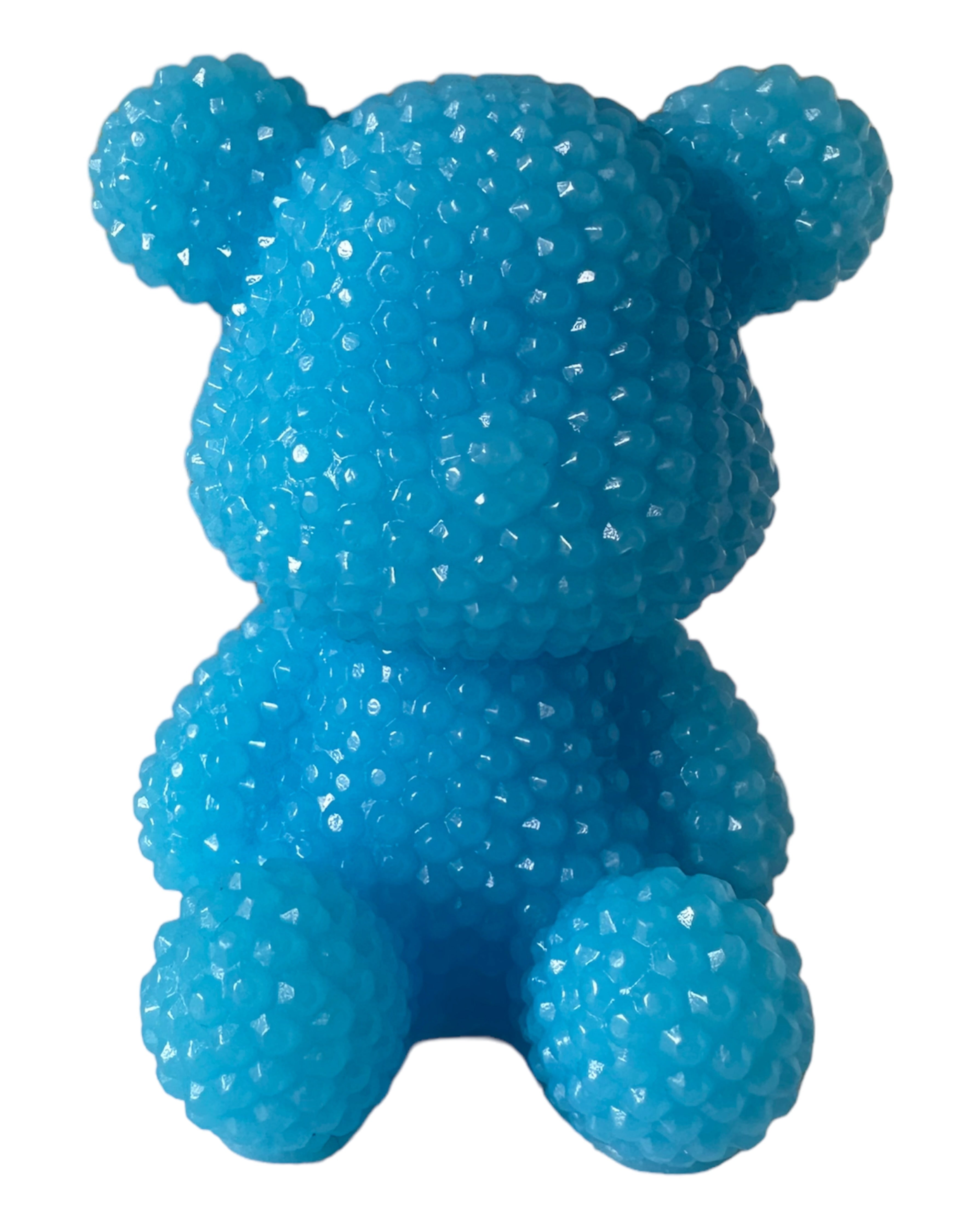 Ours Bubble Ted Blue Pop en résine époxy bleu lumineux, création décorative texturée faite main par Lolie’z.