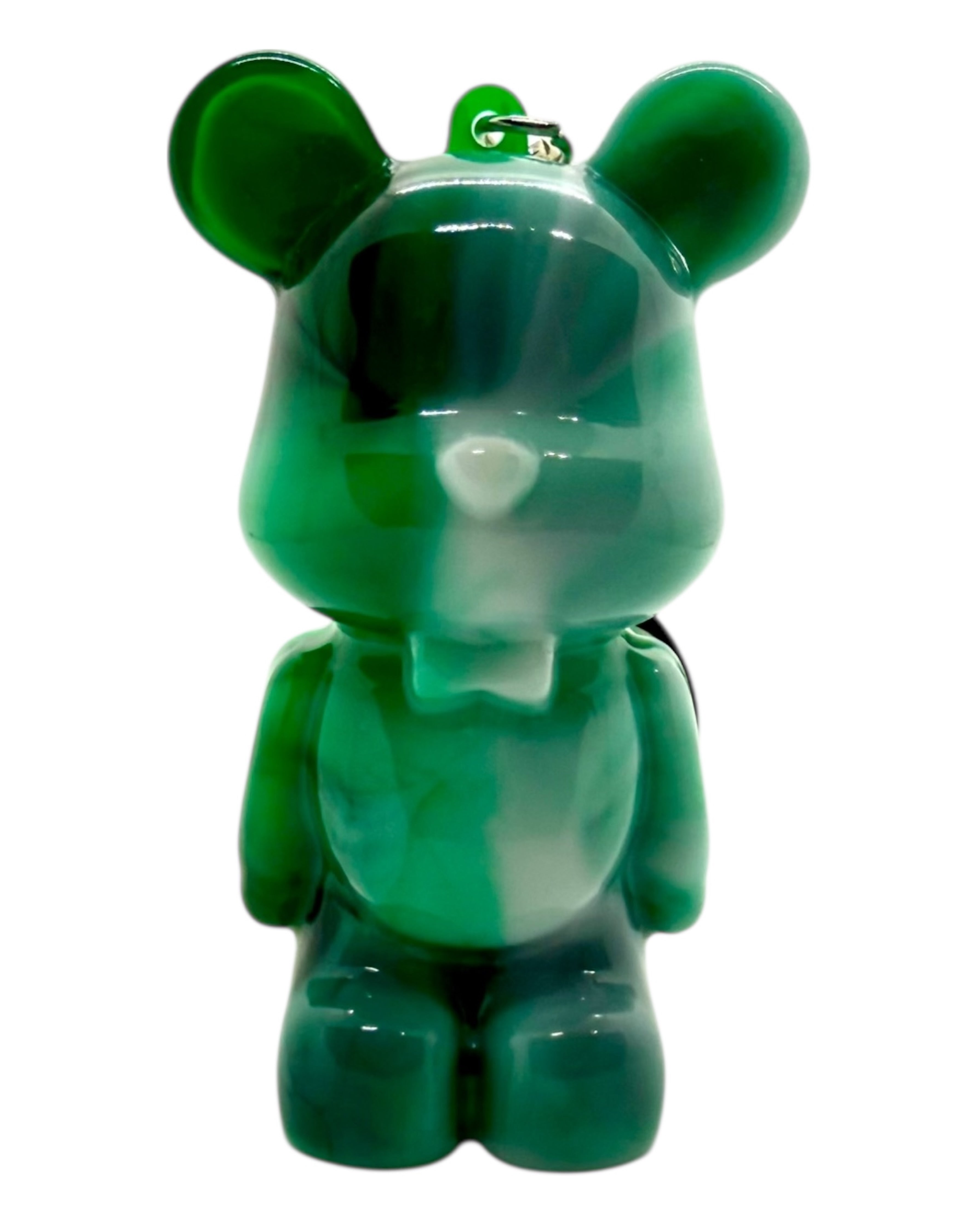 Ours Green Teddy’z en résine marbrée vert et blanc, sculpture contemporaine faite main, symbole de douceur et d’audace décorative.