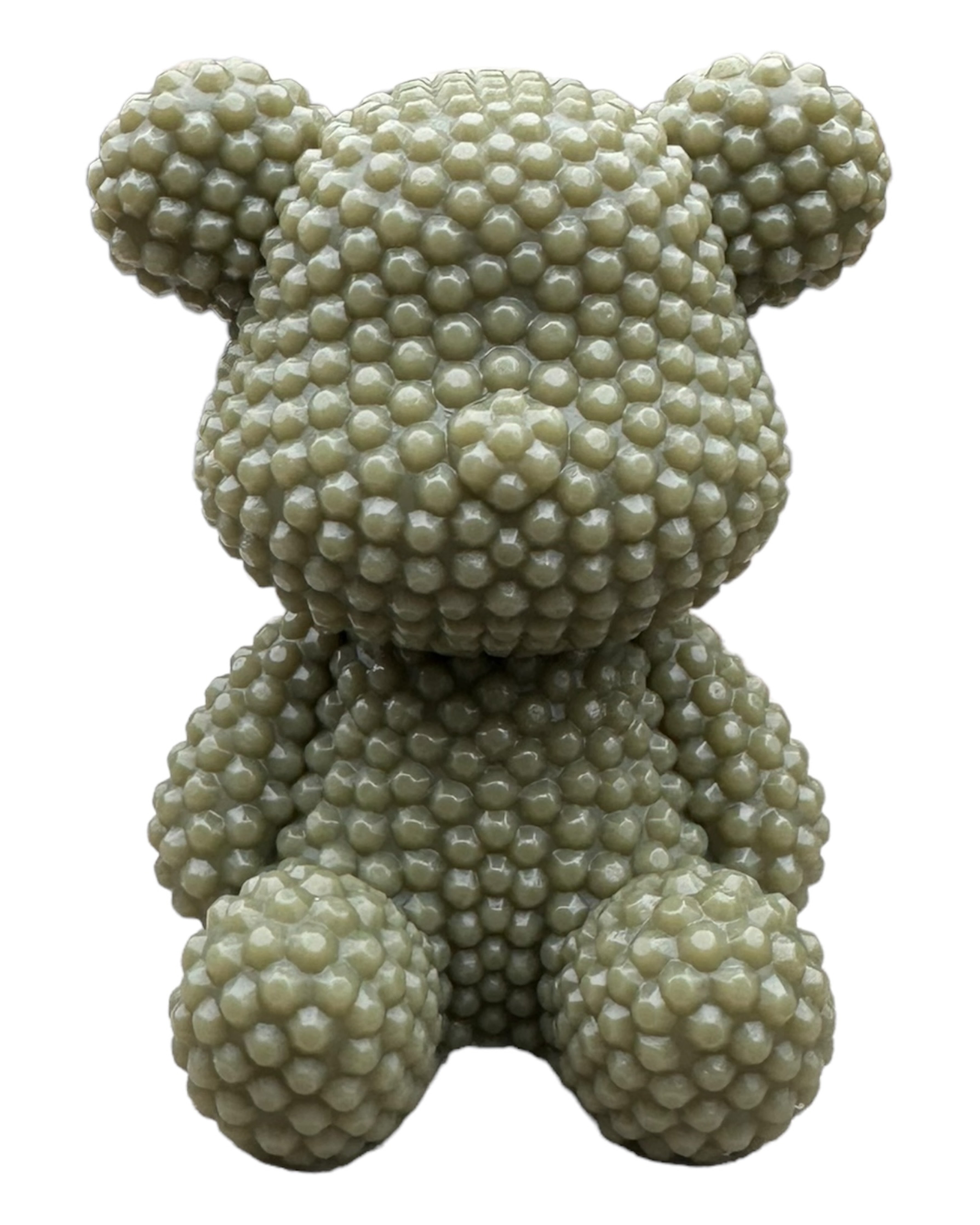 Ours Bubble Ted Kaki en résine époxy aux tons vert olive et brun, création décorative faite main Lolie’z.