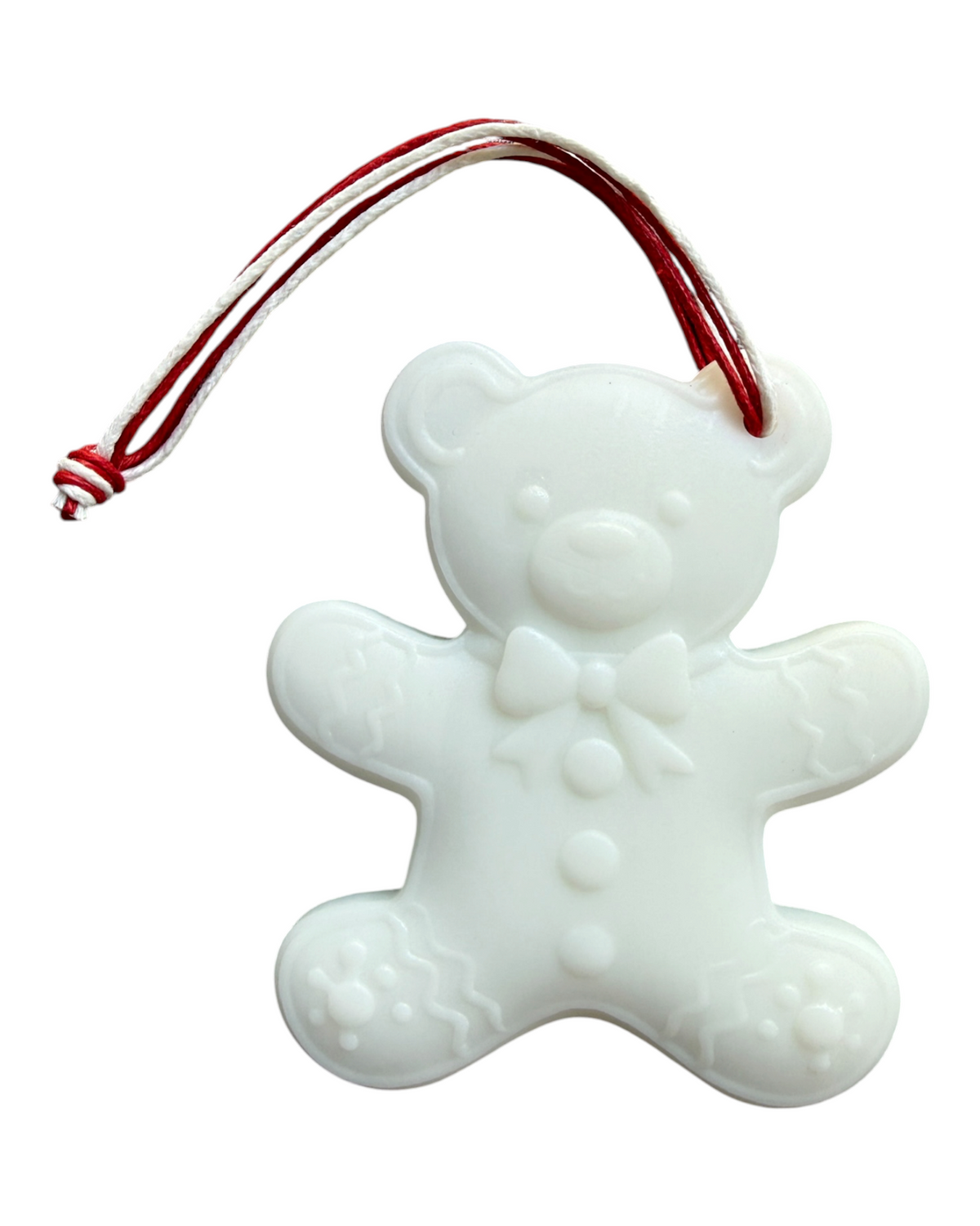 Décoration de sapin en forme d’ourson pain d’épice blanc, suspension de Noël artisanale en résine époxy fabriquée par Lolie’z.