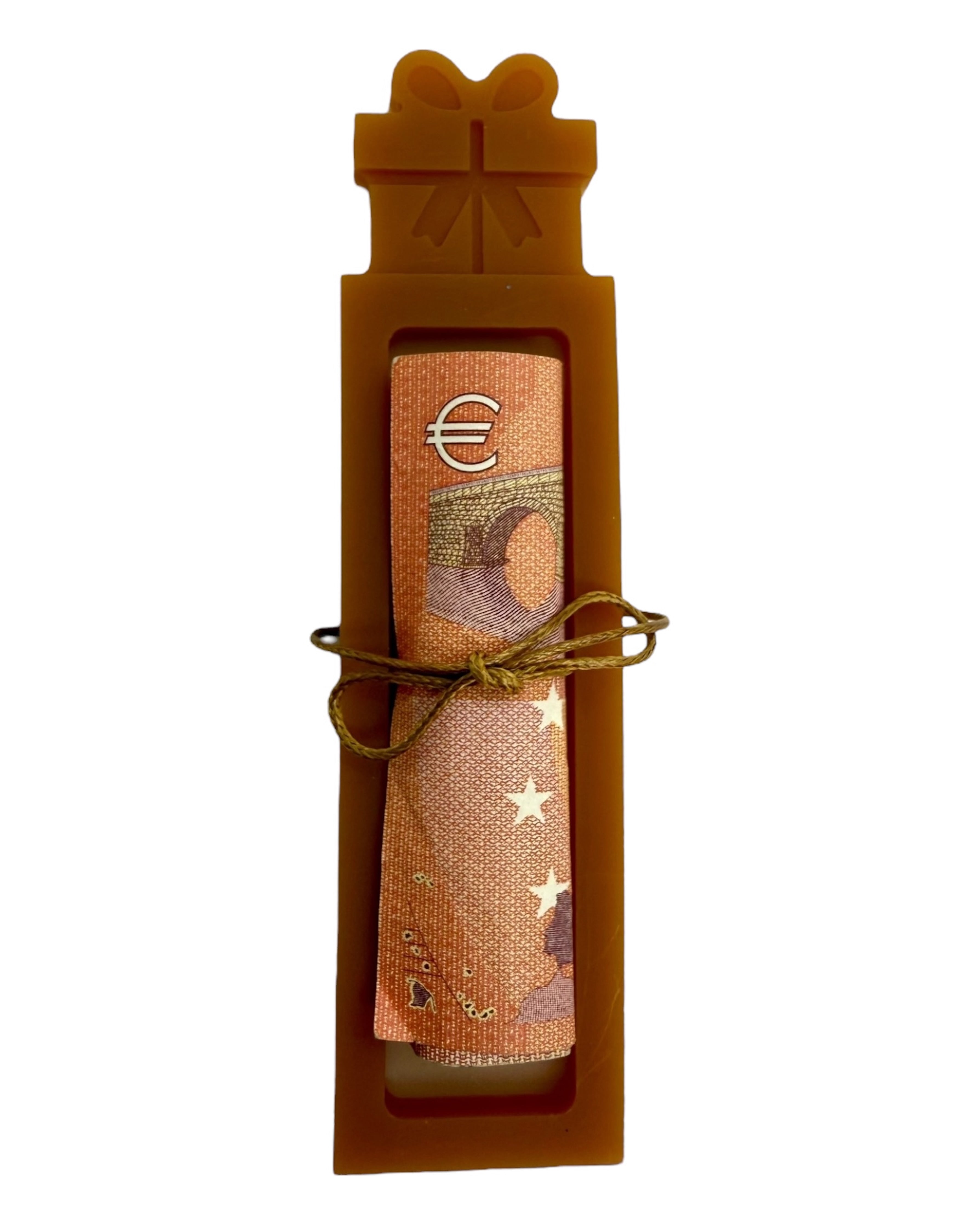 Accessoire cadeau en résine époxy caramel, pratique et raffiné pour présenter un billet ou une surprise de façon originale.Lolie'z