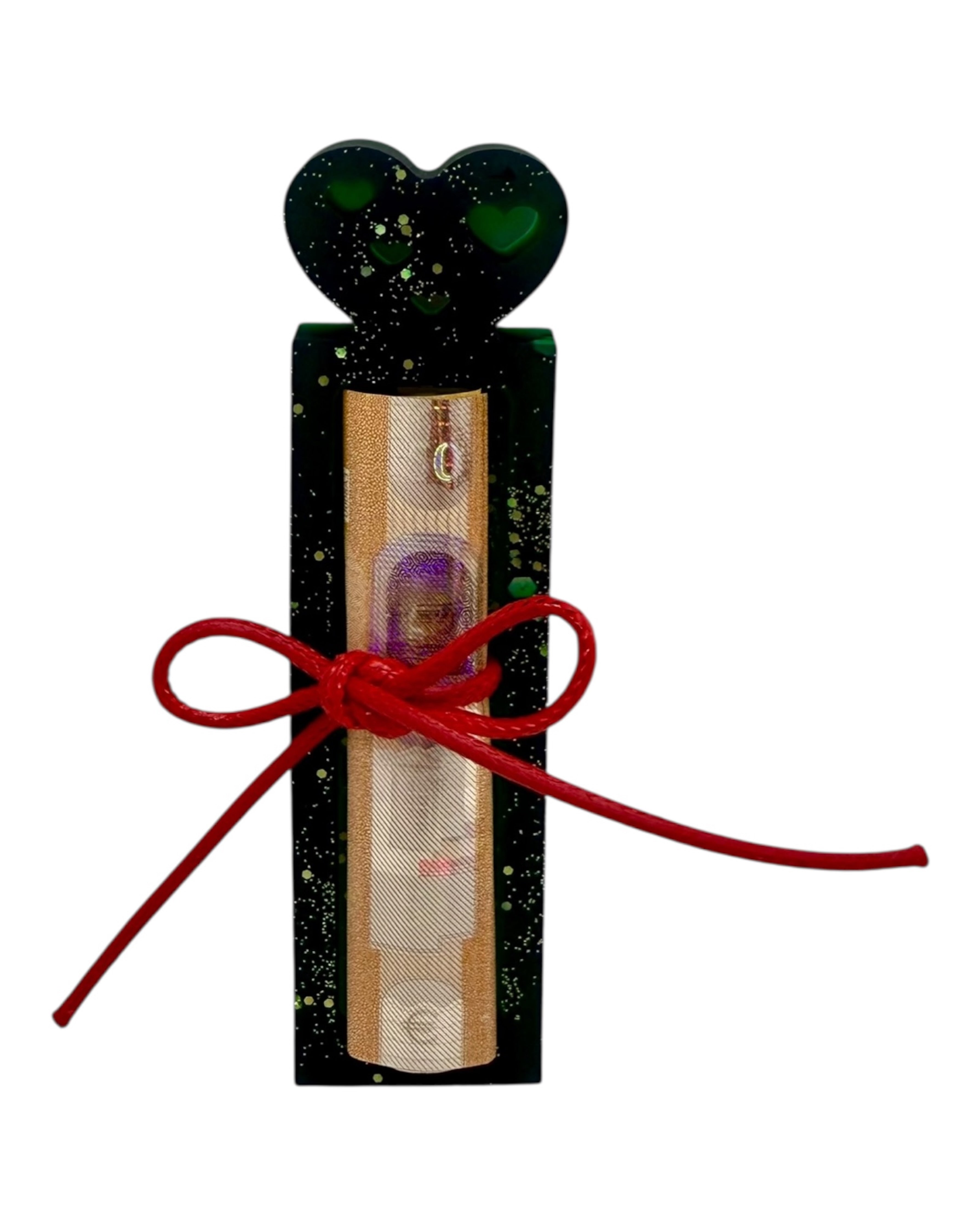 Version vert glitter, la Pince à Blé by Lolie’z en résine époxy apporte charme et peps à chaque billet ou petit cadeau