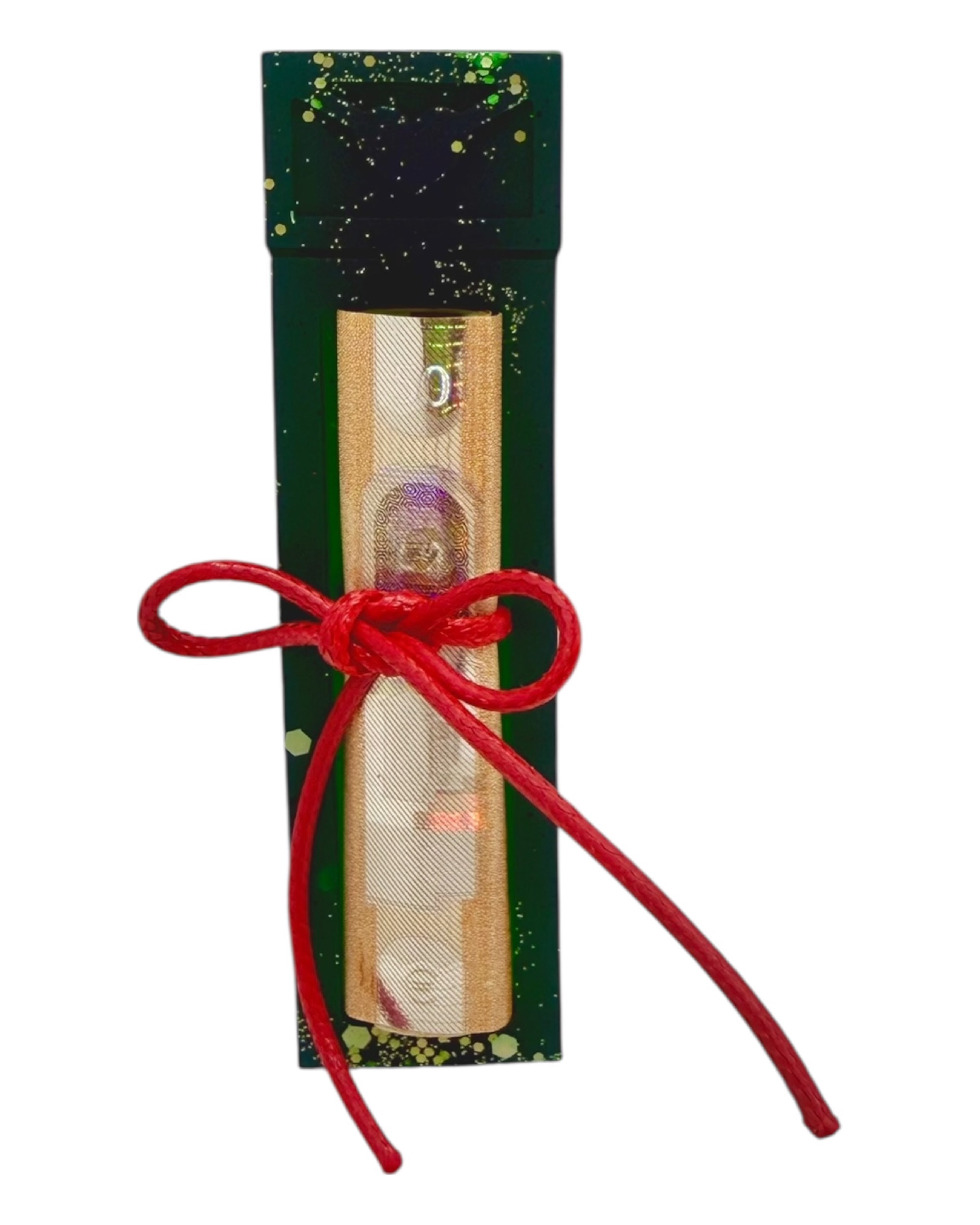 En version émeraude glitter, la Pince à Flouze by Lolie’z en résine époxy sublime chaque billet pour un geste cadeau unique