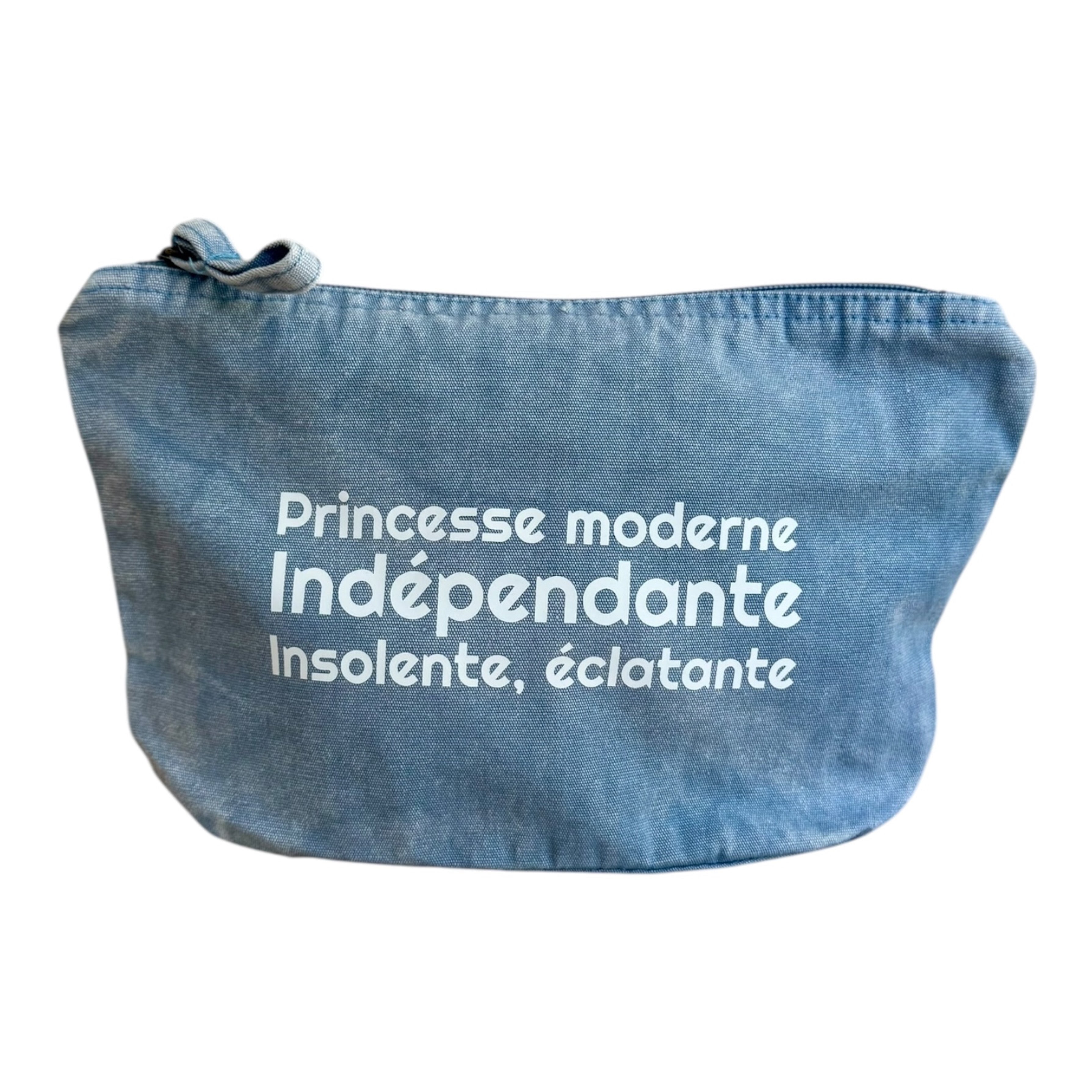 Pochette Poppy en denim avec message Princesse moderne indépendante insolente. Coton recyclé