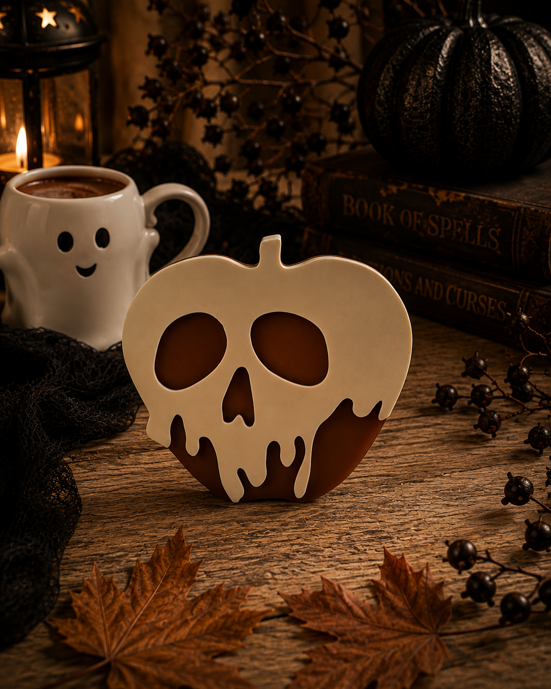 Pomme Empoisonnée, décoration Halloween en résine époxy avec tête de mort fabriquée à la main chez Lolie’z