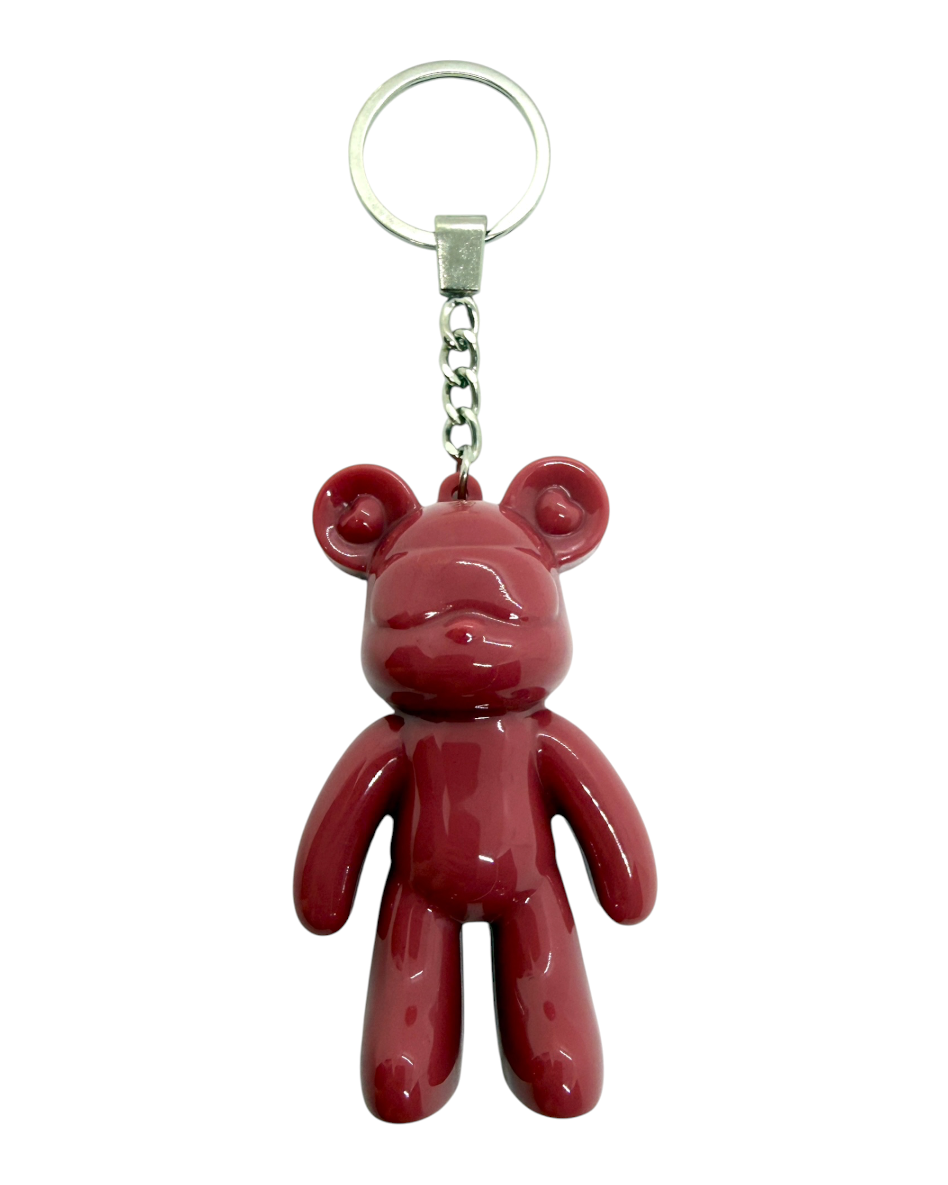 Porte-clé Urban Ted Rosé en résine époxy rose glossy, entièrement fabriqué à la main, avec mousqueton doré et cordon assorti, idéal comme bijou de sac ou grigri.