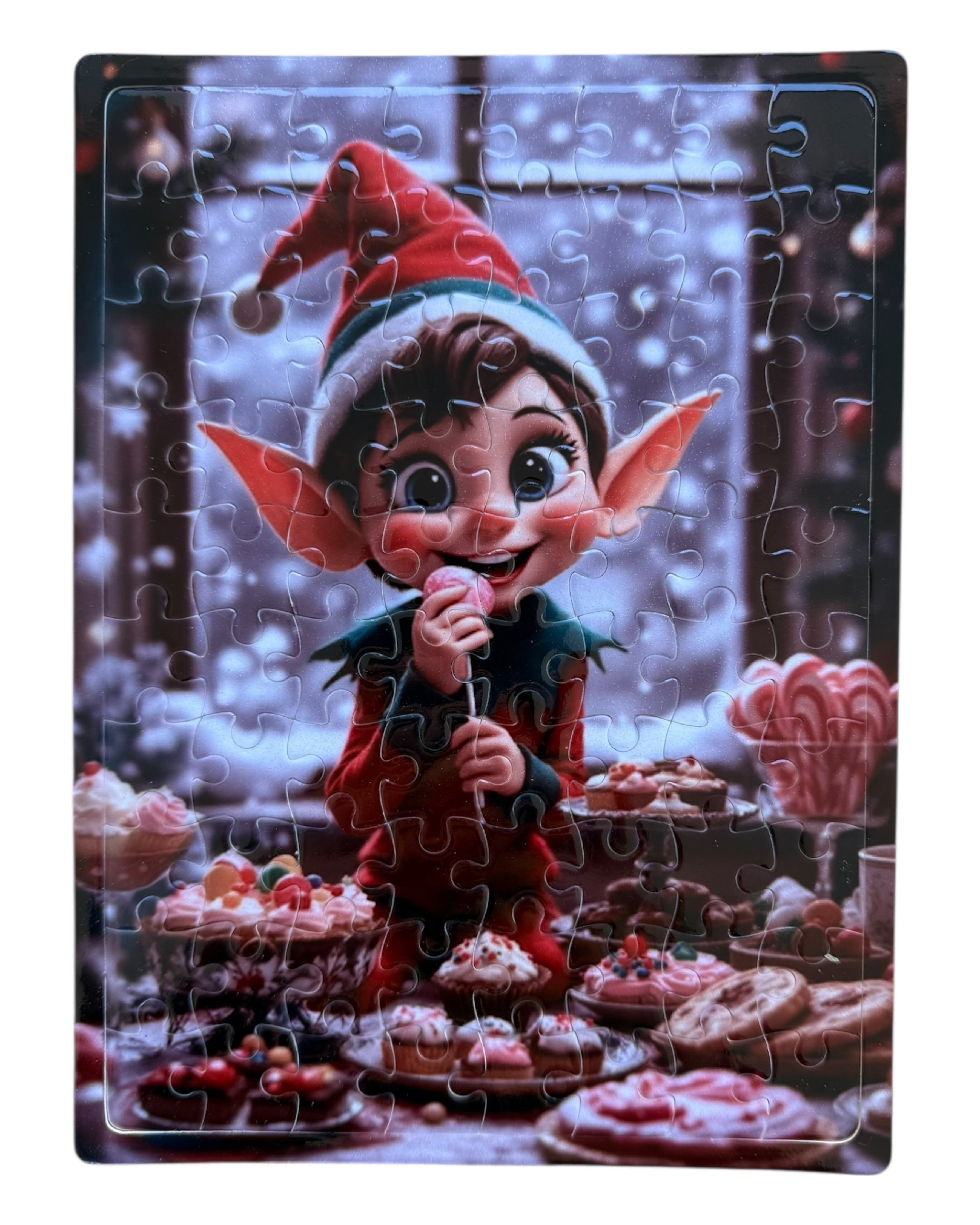 Puzzle Bibicroc, lutin chapardeur et voleur de friandises du Père Noël, puzzle enfant 80 pièces pailleté. Lolie'z