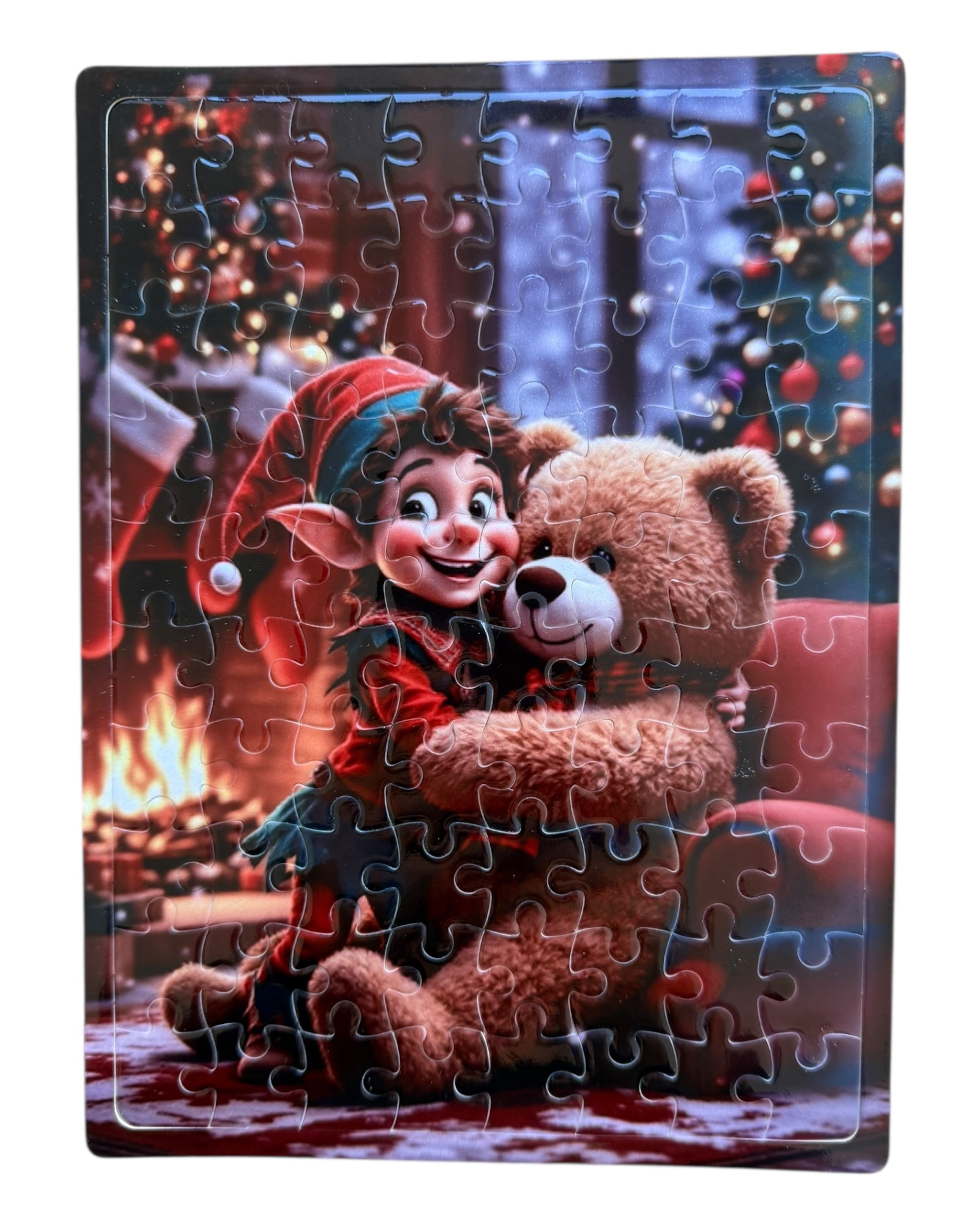 Puzzle Cookie & Teddy, le lutin farceur qui fait un gros câlin à Teddy l’ours géant, 80 pièces pailleté. Lolie'z