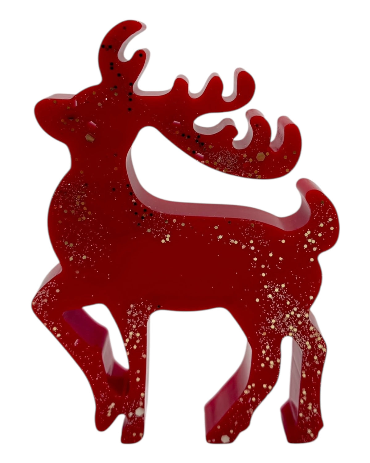 Figurine renne Dasher en résine époxy, décoration de Noël artisanale réalisée par Lolie’z.
