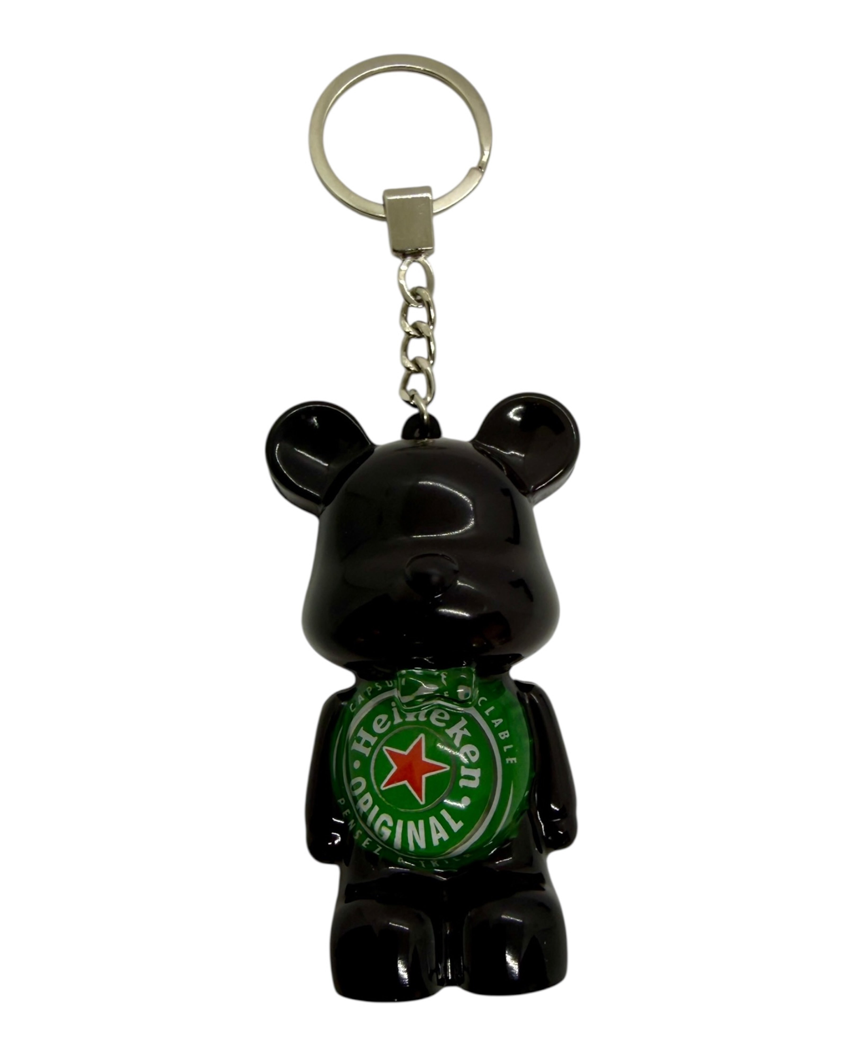 Teddy’z Green Vibes en résine époxy verte esprit Heineken, grigri ours fait main.