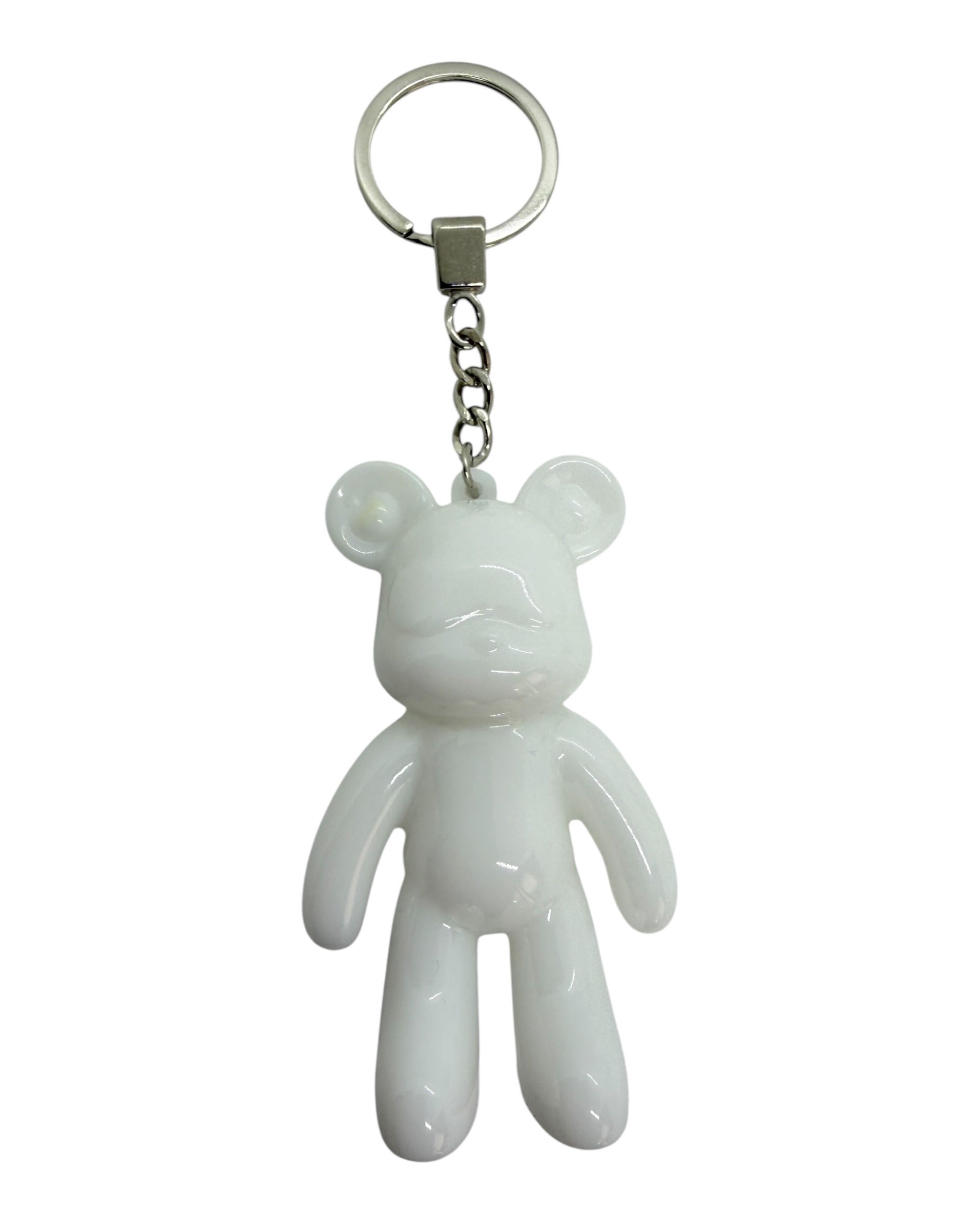 Porte-clés Urban Ted White en résine époxy blanc avec lunettes de soleil.