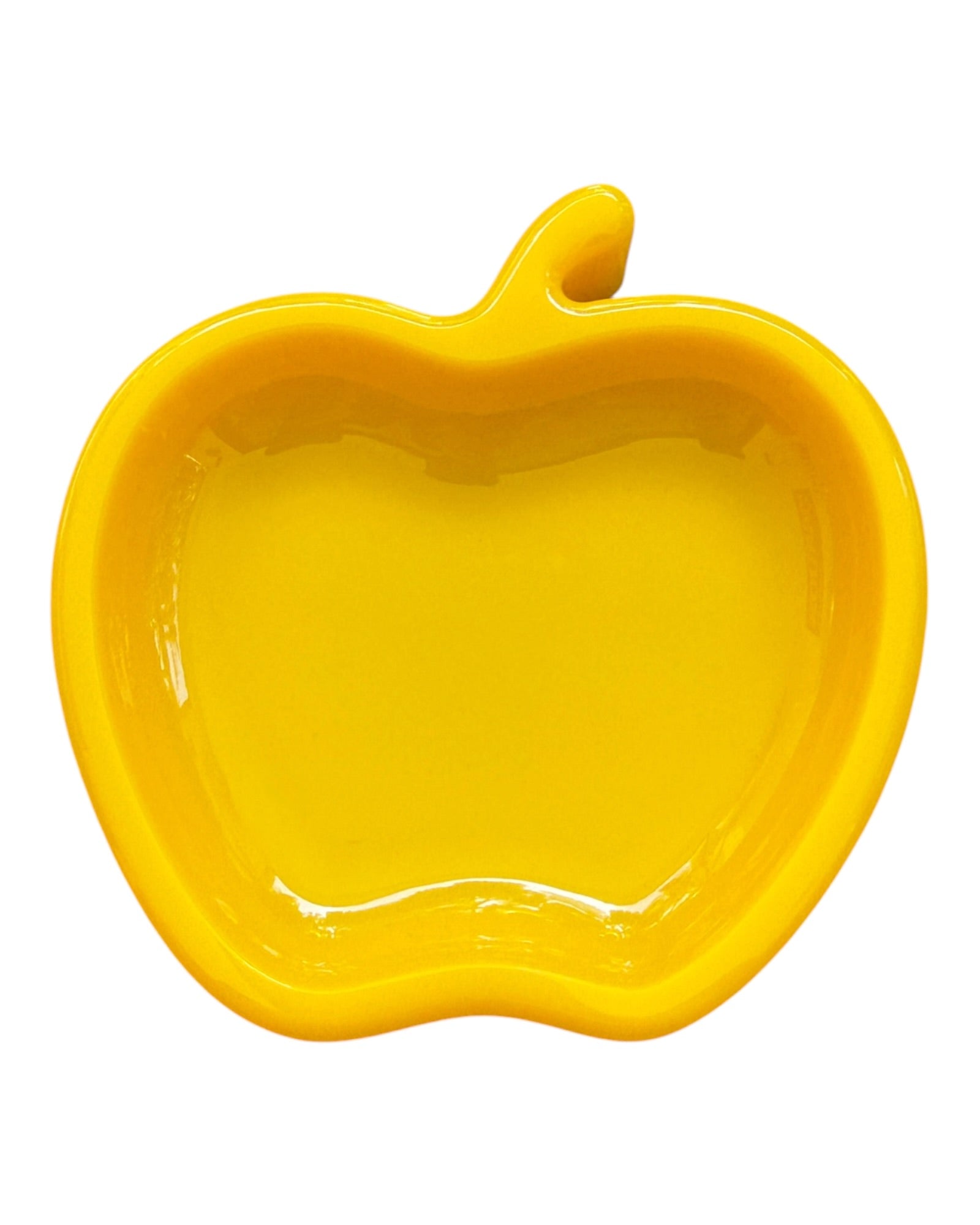 Vide-poche pomme jaune en résine époxy lumineuse, décoration fruitée et colorée réalisée à la main.