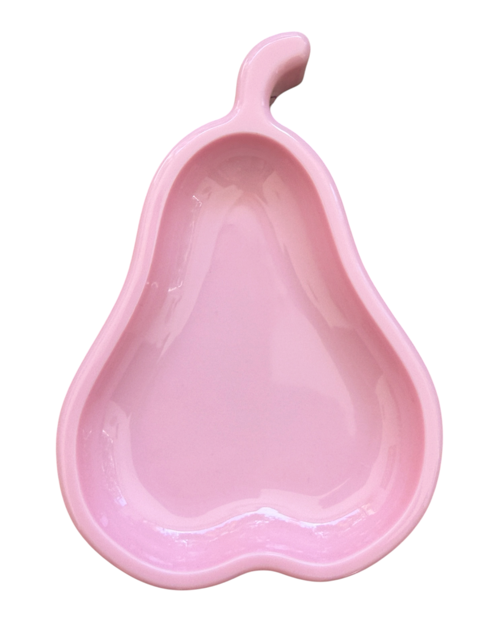 Vide-poche en forme de poire couleur malabar, fabriqué à la main en résine époxy, objet déco fruité et coloré pour une entrée, un bureau ou une étagère.